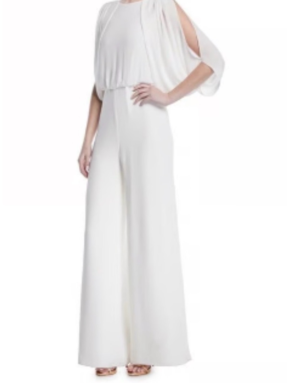 Halston Heritage White Cold-Shoulder Wide-Leg Jumpsuit